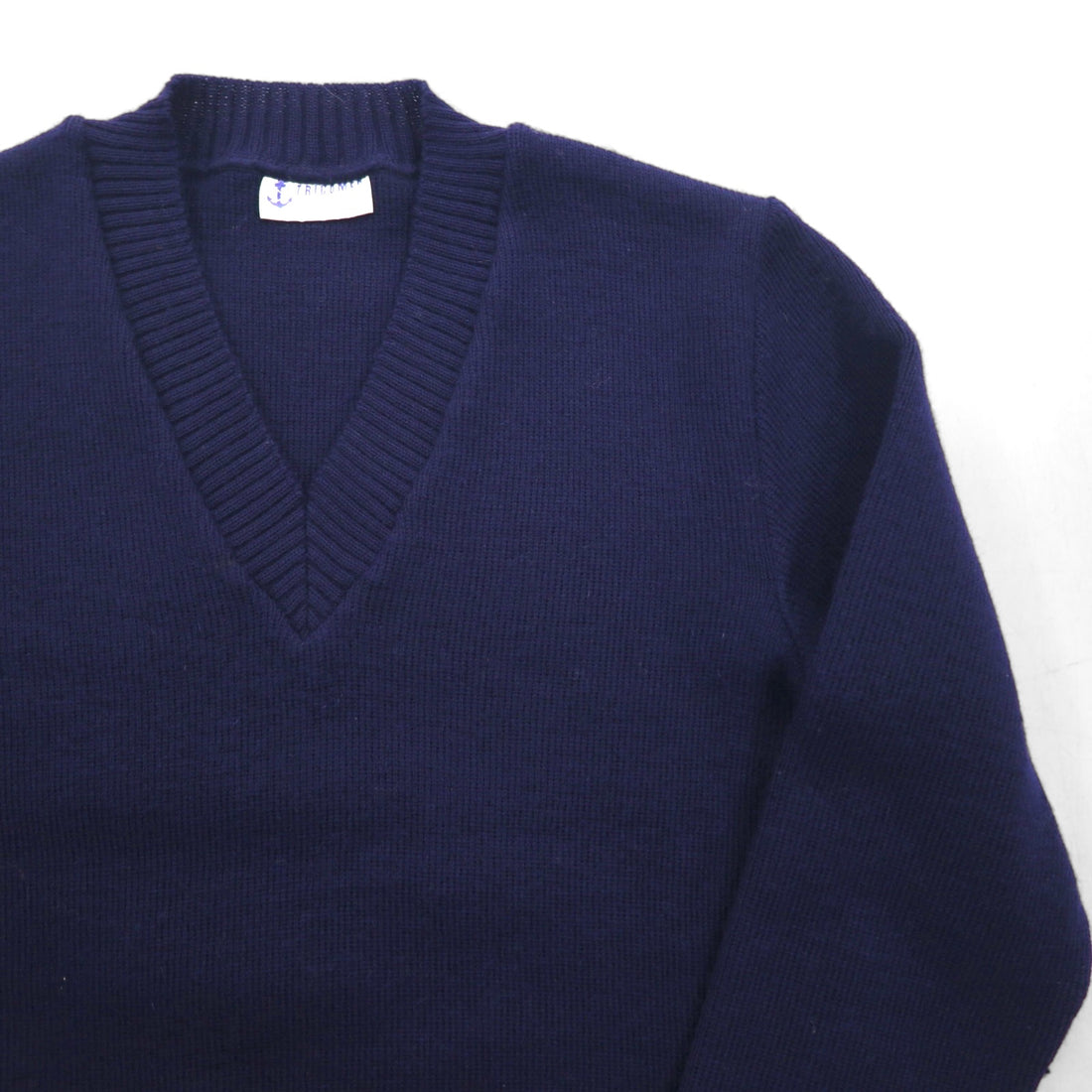 80s France Vintage TRICOMER V-Neck Knit 80年代 フランス製 Vネック ニット セーター M ネイビー 羊毛