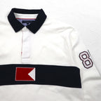 TOMMY HILFIGER SAILING Flag Logo Rugby Shirt L White Cotton Numbering