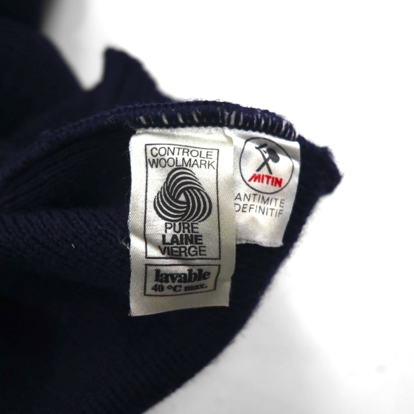 80s France Vintage TRICOMER V-Neck Knit Sweater, Made in France, Size M, Navy, Wool