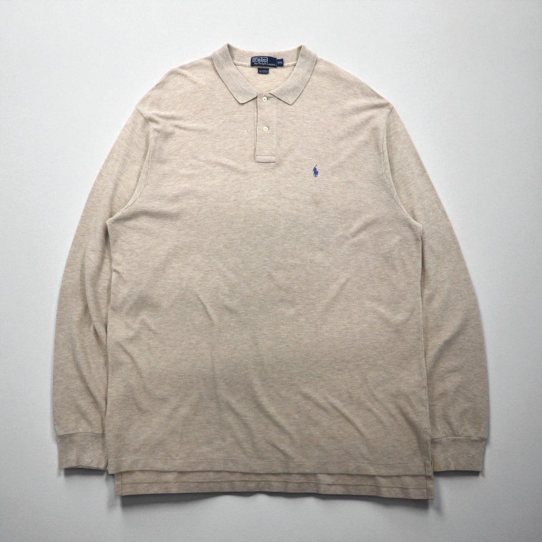 Polo Ralph Lauren 90s Long Sleeve Rugby Shirt, Beige, Pique, Small Pony Embroidery, Size XL