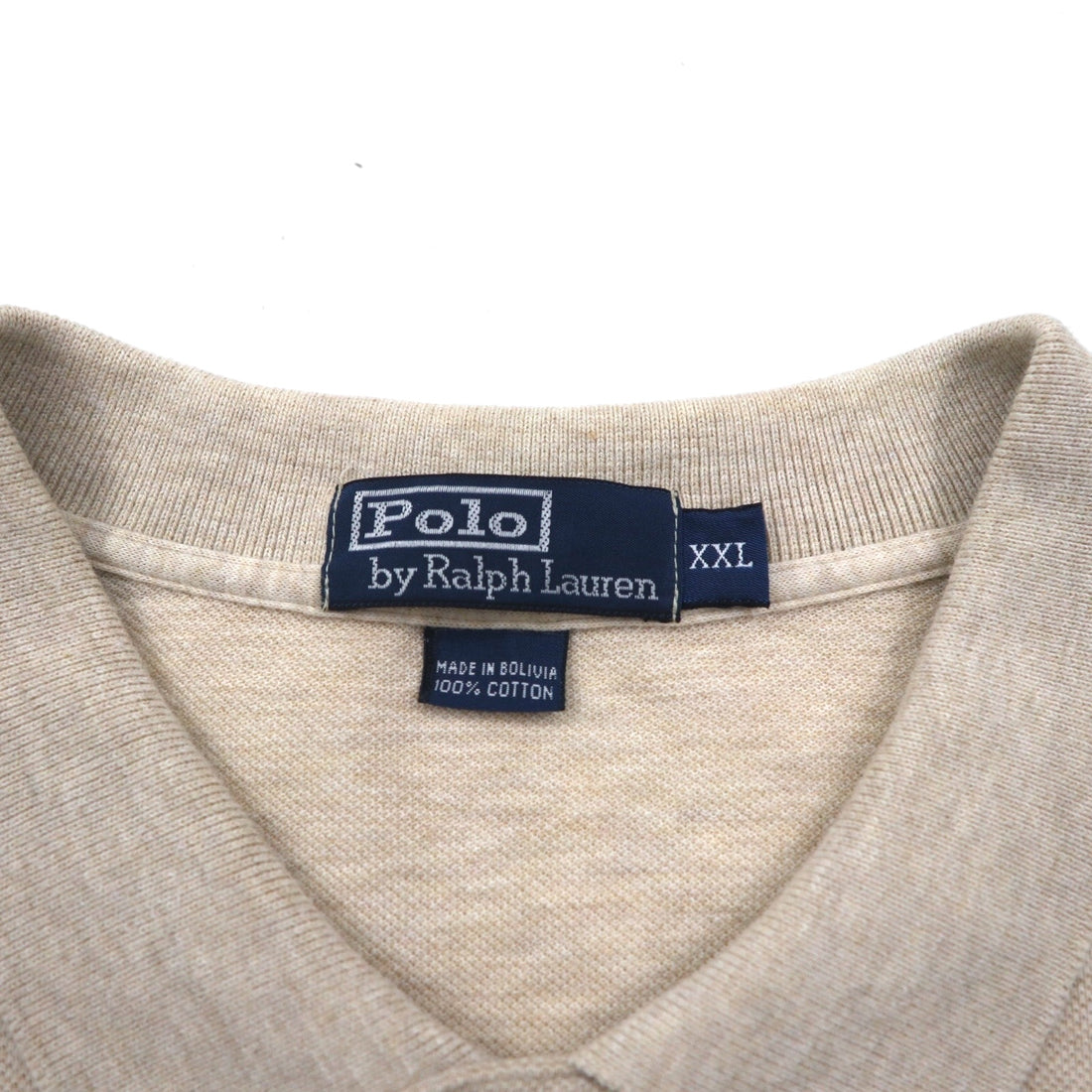 Polo Ralph Lauren 90s Long Sleeve Rugby Shirt, Beige, Pique, Small Pony Embroidery, Size XL