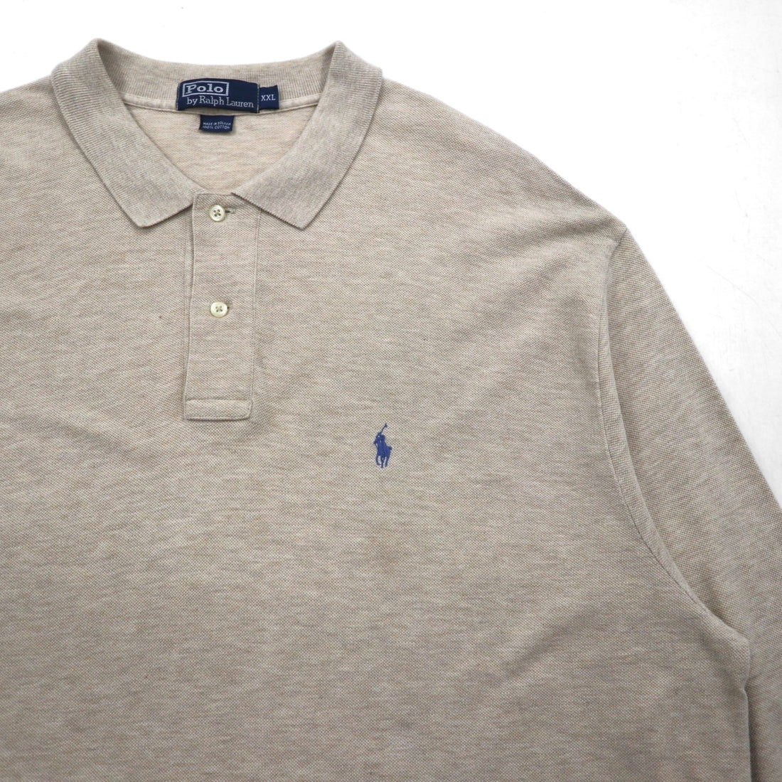 Polo Ralph Lauren 90s Long Sleeve Rugby Shirt, Beige, Pique, Small Pony Embroidery, Size XL