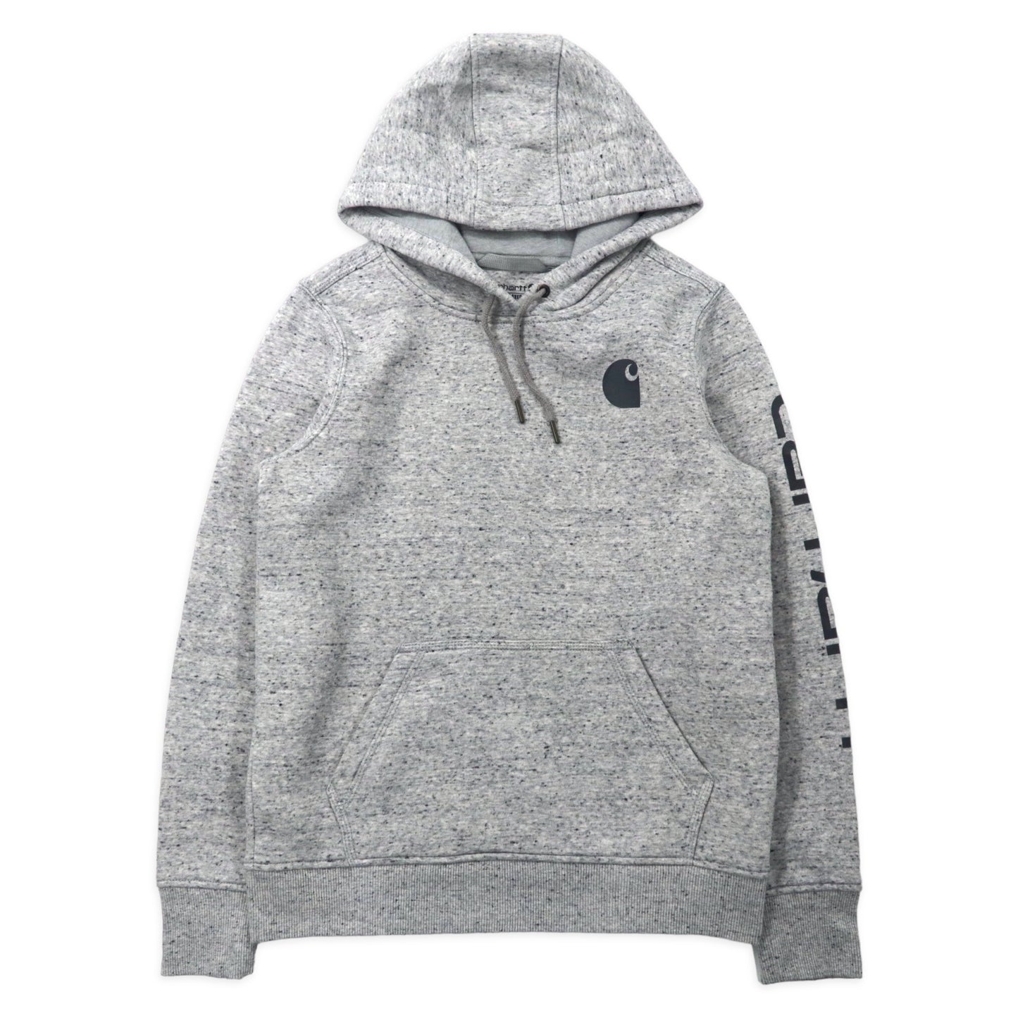 carhartt プルオーバーパーカー XS グレー コットン 裏起毛 ワンポイントロゴ 袖ロゴ Women 102791 Relaxed Fit Logo Sleeve Graphic Hoodie