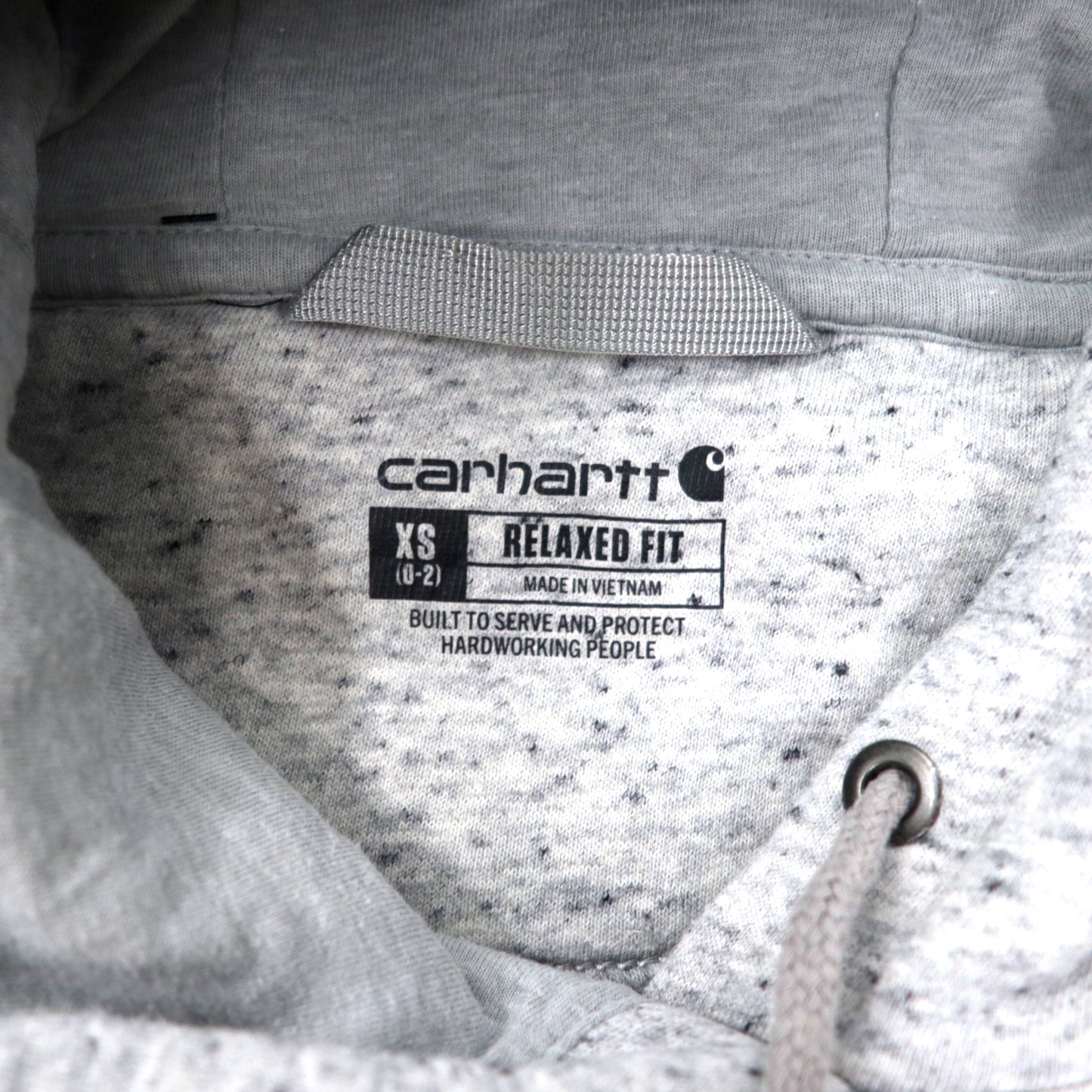 carhartt プルオーバーパーカー XS グレー コットン 裏起毛 ワンポイントロゴ 袖ロゴ Women 102791 Relaxed Fit Logo Sleeve Graphic Hoodie