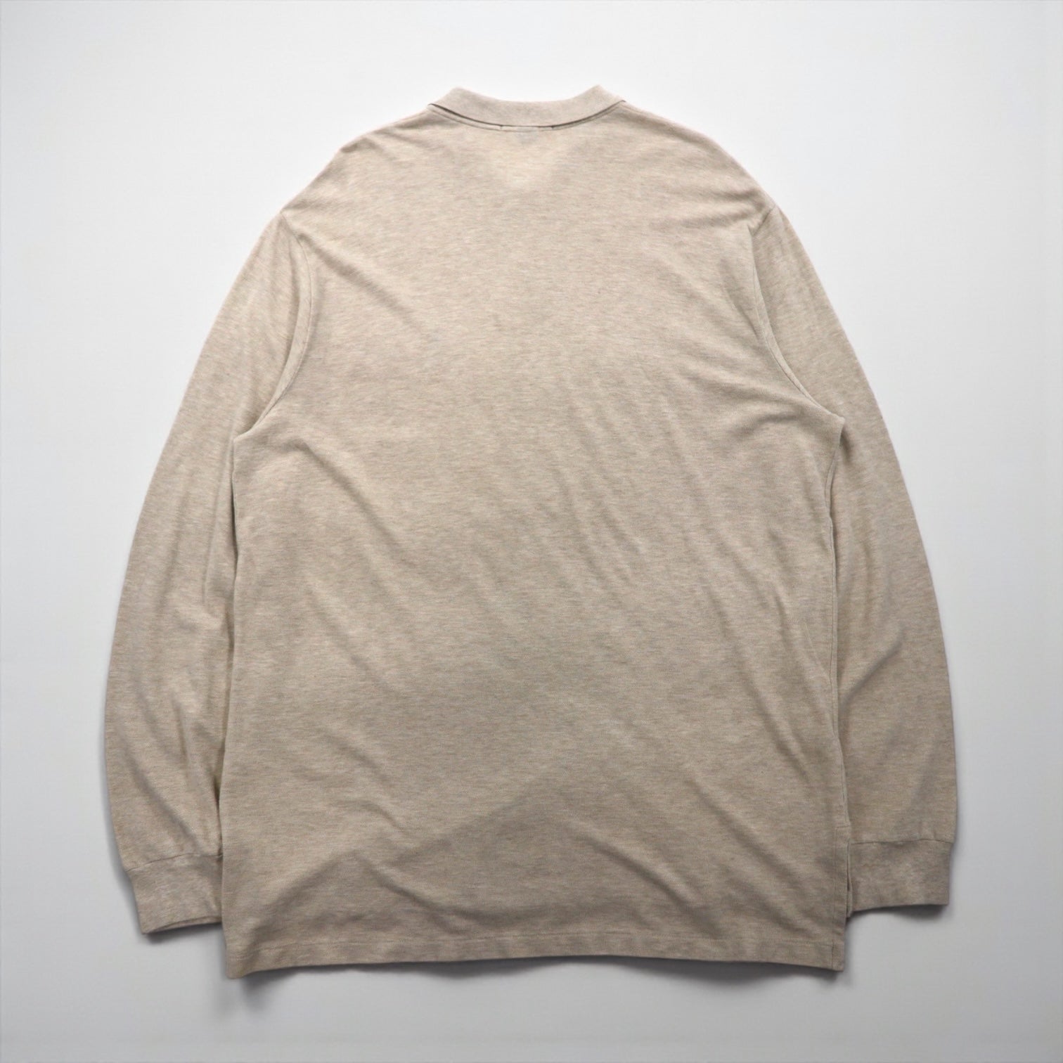 Polo Ralph Lauren 90s Long Sleeve Rugby Shirt, Beige, Pique, Small Pony Embroidery, Size XL