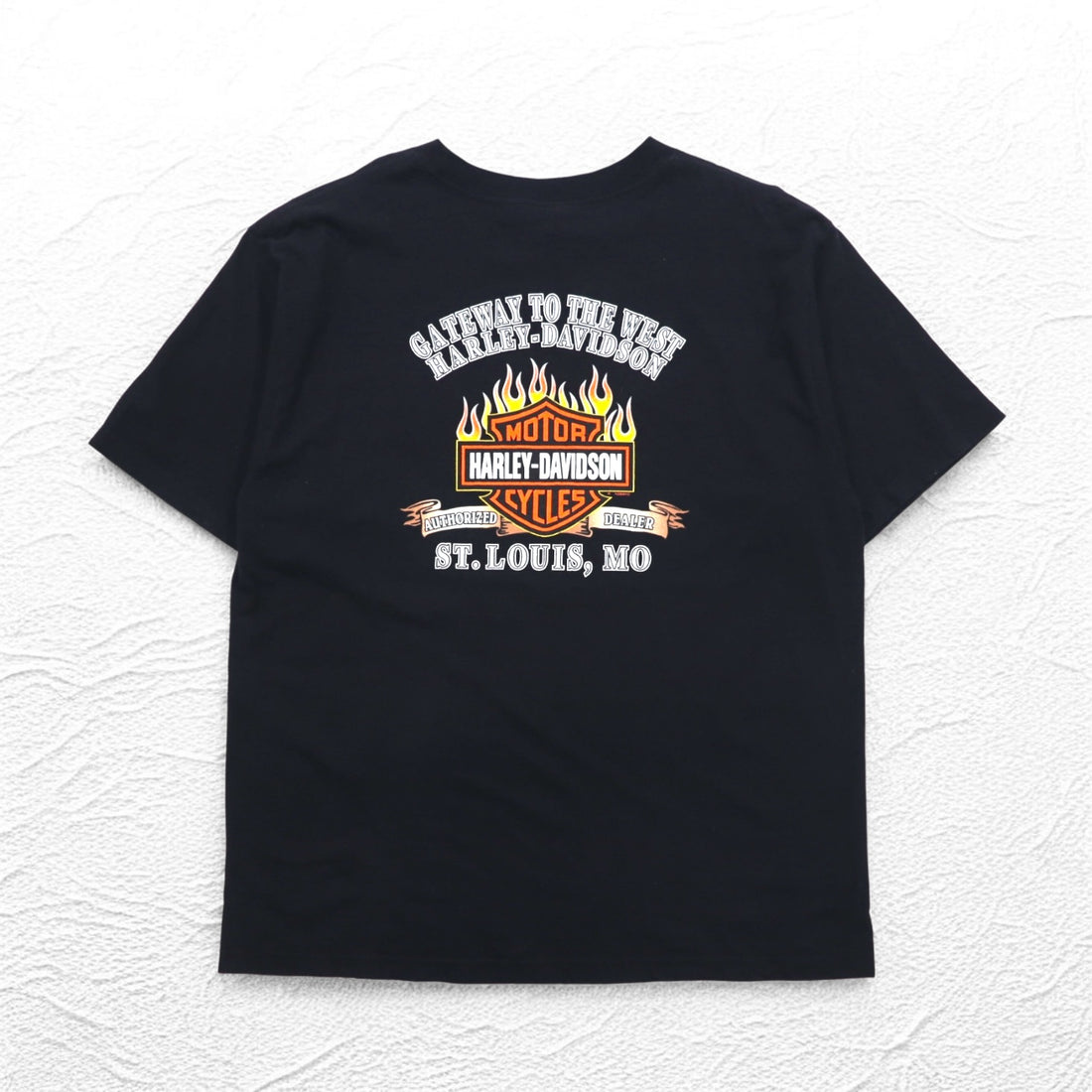 HARLEY DAVIDSON 00年代 USA製 ファイヤーパターン スカルプリント Tシャツ 2XL ブラック コットン ST LOUIS MO