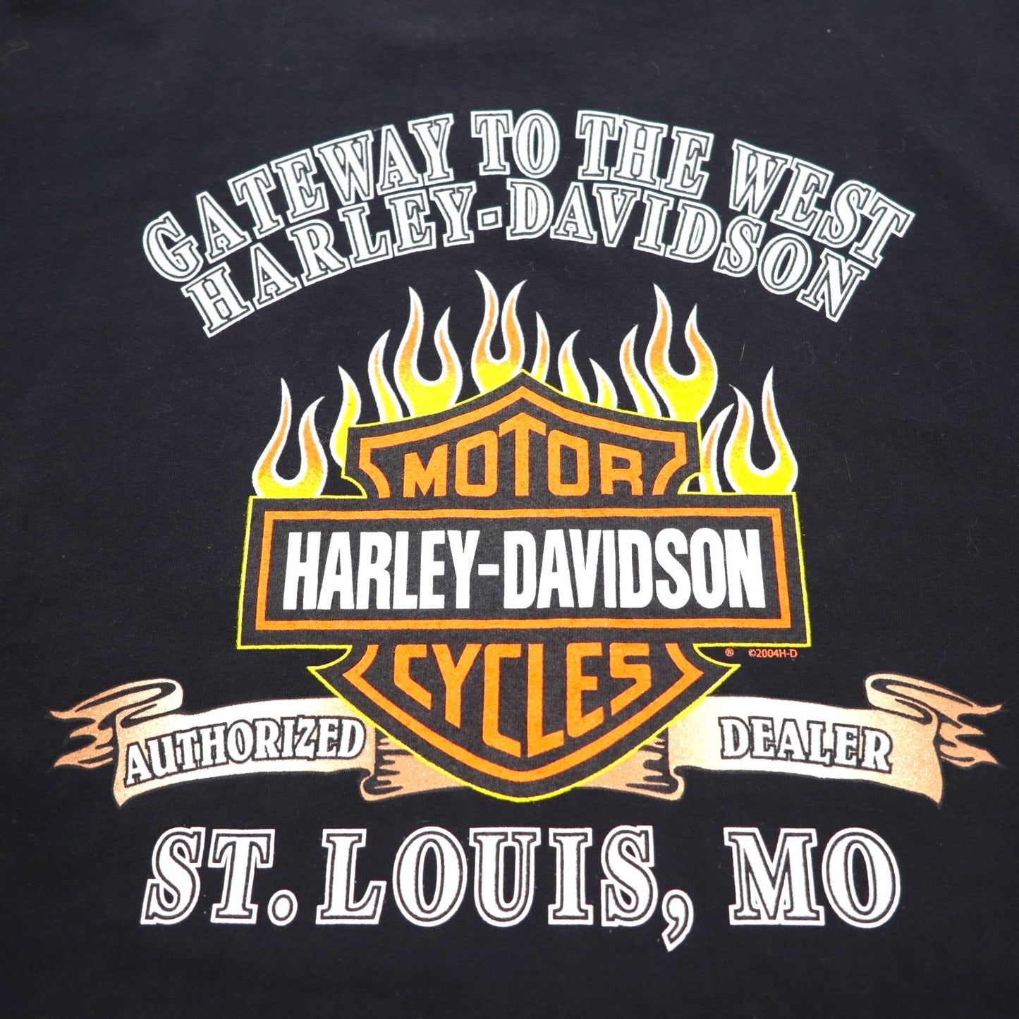 HARLEY DAVIDSON 00s Made in USA Fire Pattern Skull Print T-Shirt 2XL Black Cotton ST LOUIS MO