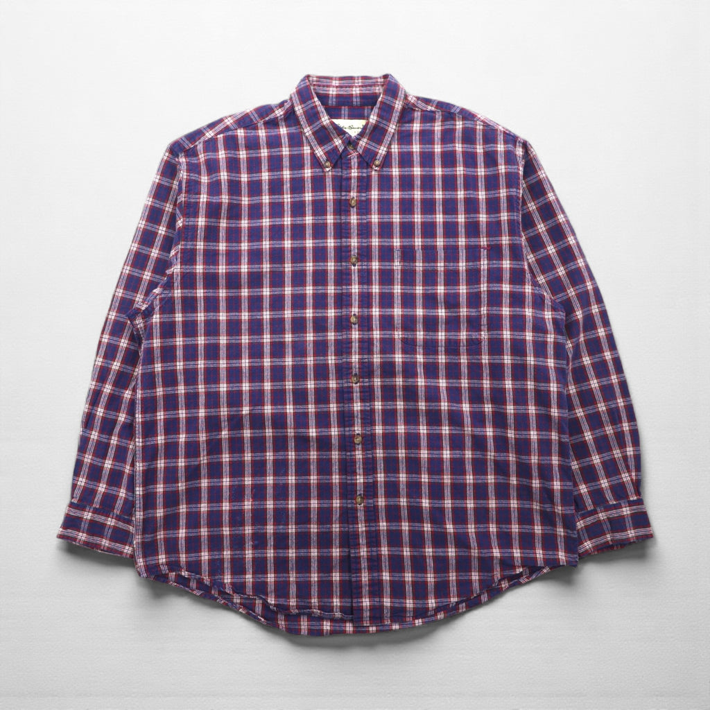 Eddie Bauer 90s Button-Down Flannel Shirt, Size L, Navy Cotton Check