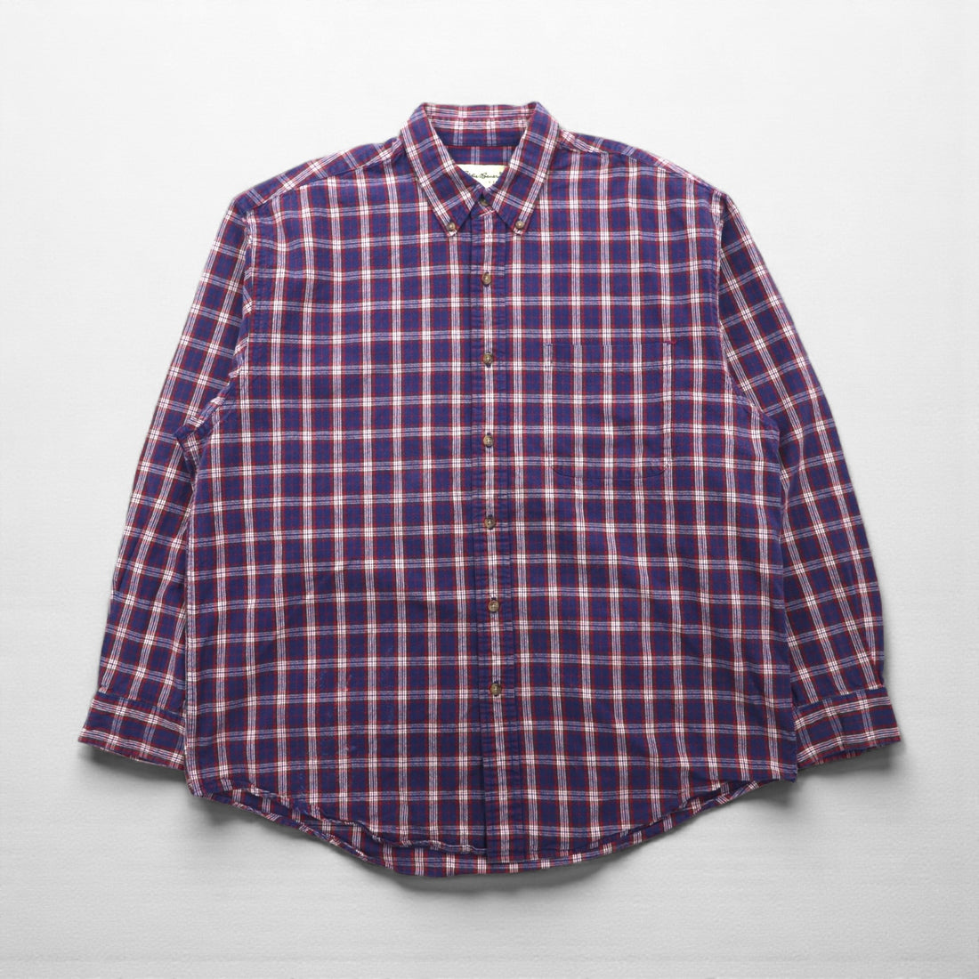 Eddie Bauer 90s Button-Down Flannel Shirt, Size L, Navy Cotton Check
