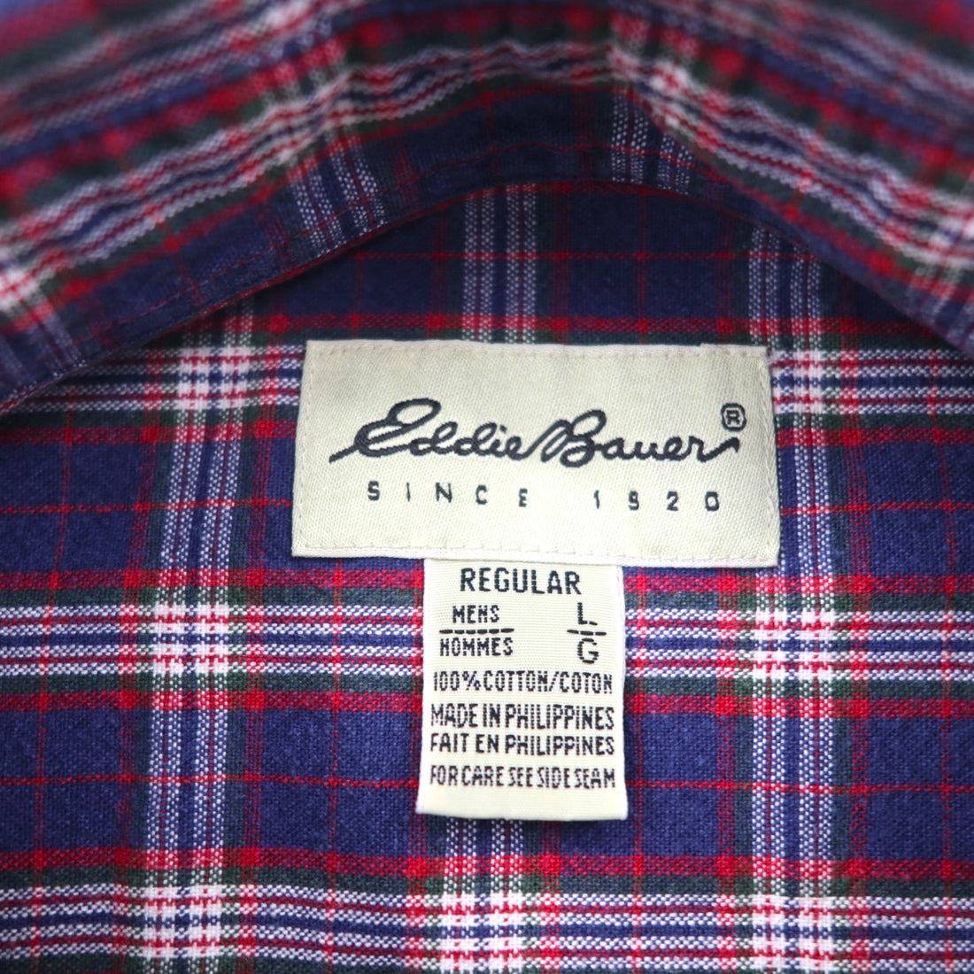 Eddie Bauer 90s Button-Down Flannel Shirt, Size L, Navy Cotton Check