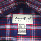 Eddie Bauer 90s Button-Down Flannel Shirt, Size L, Navy Cotton Check