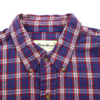 Eddie Bauer 90s Button-Down Flannel Shirt, Size L, Navy Cotton Check