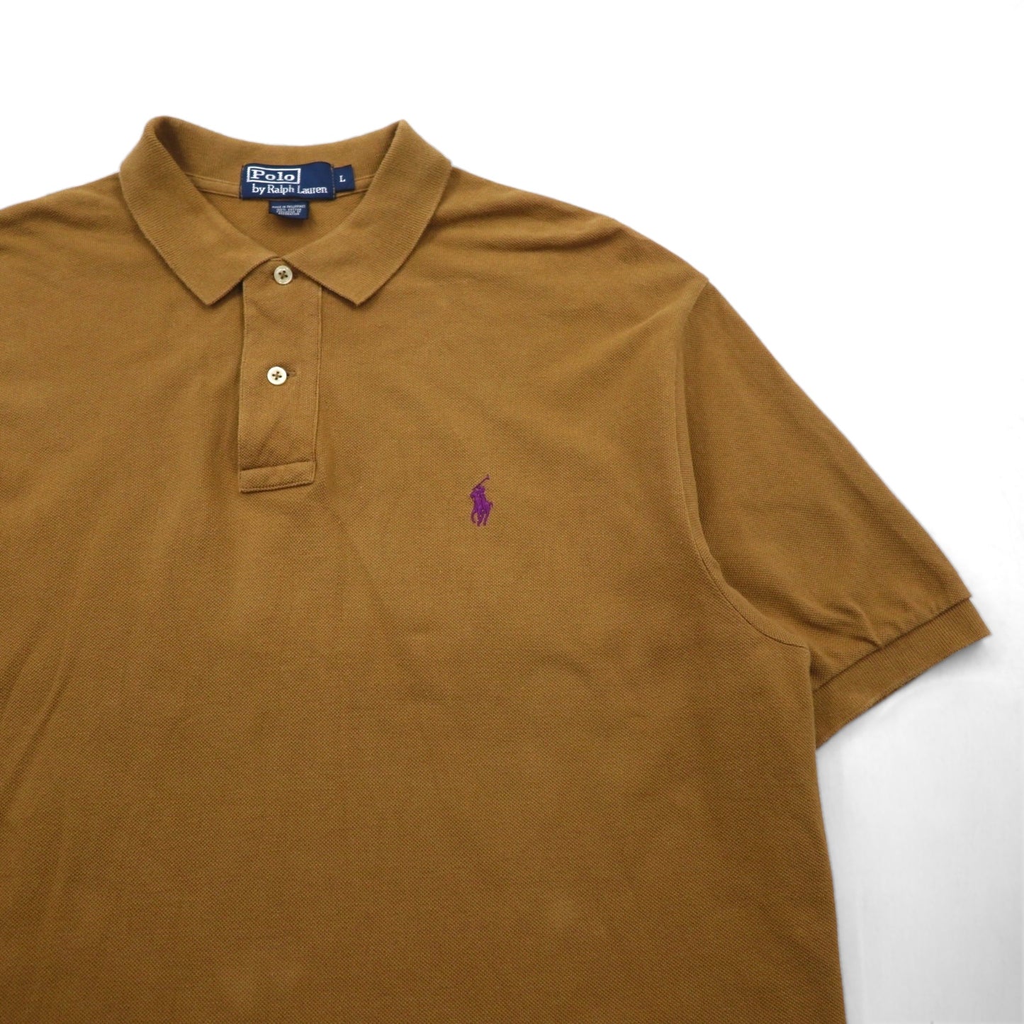 Polo by Ralph Lauren 90s Polo Shirt, Size L, Camel Cotton, Pique, Small Pony Embroidery