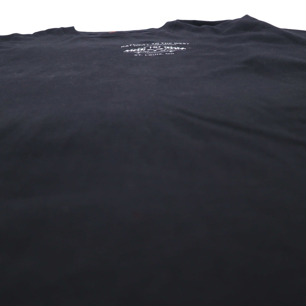 HARLEY DAVIDSON 00年代 USA製 ファイヤーパターン スカルプリント Tシャツ 2XL ブラック コットン ST LOUIS MO