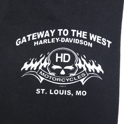 HARLEY DAVIDSON 00s Made in USA Fire Pattern Skull Print T-Shirt 2XL Black Cotton ST LOUIS MO