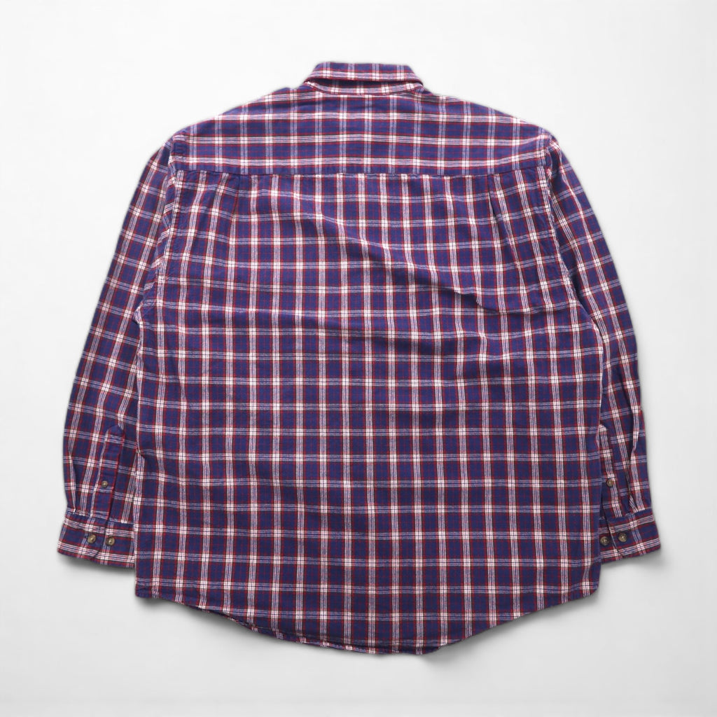 Eddie Bauer 90s Button-Down Flannel Shirt, Size L, Navy Cotton Check