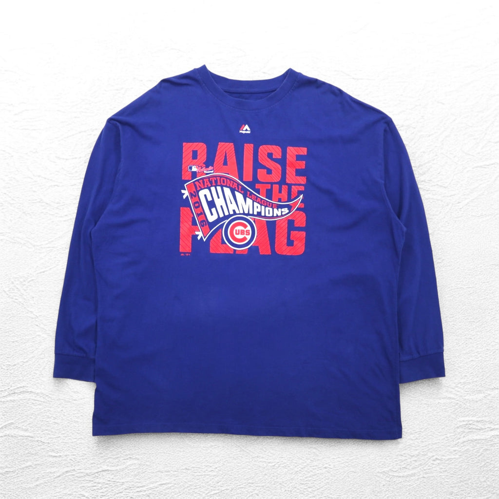 Majestic Long Sleeve T-Shirt, Long Tee, 3XL, Blue, Cotton, MLB CUBS, Big Size