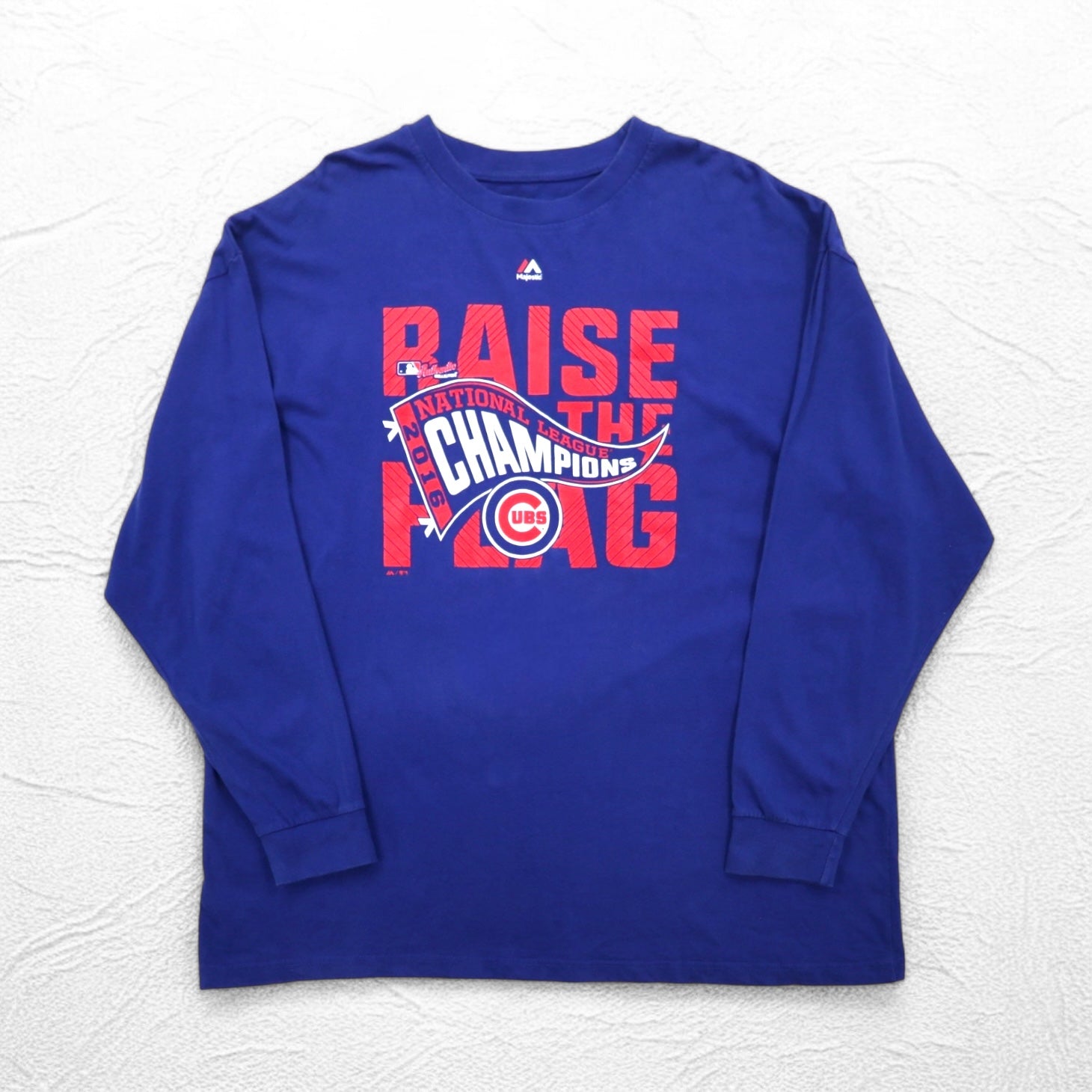 Majestic Long Sleeve T-Shirt, Long Tee, 3XL, Blue, Cotton, MLB CUBS, Big Size