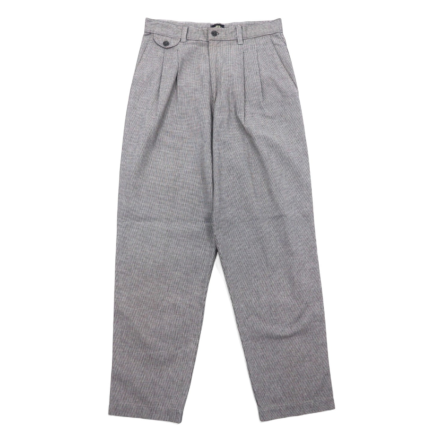 Lee CASUALS 90年代 タック ワイド テーパード チノパンツ L グレー ガンクラブチェック コットン WRINKLE FREE ドミニカ共和国製