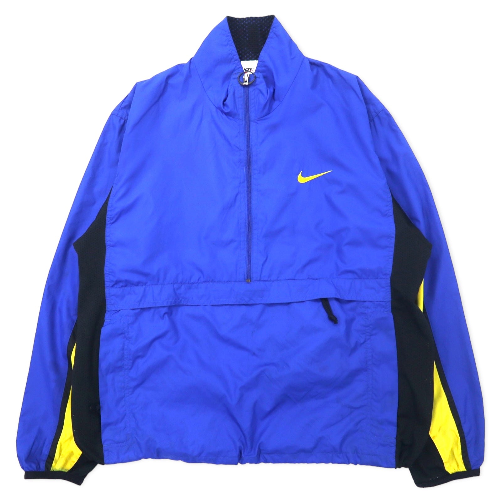 日本然リトテ-古着オンライン-NIKE 90年代 アノラックジャケット ハーフジップ ナイロンジャケット M ブルー ポリエステル メッシュ切り替え 銀タグ スウォッシュロゴ刺繍-Nike 90's Anorak Jacket Half Zip Windbreaker M Blue Polyester Mesh Switch Silver Tags Wash Logo Embroidery