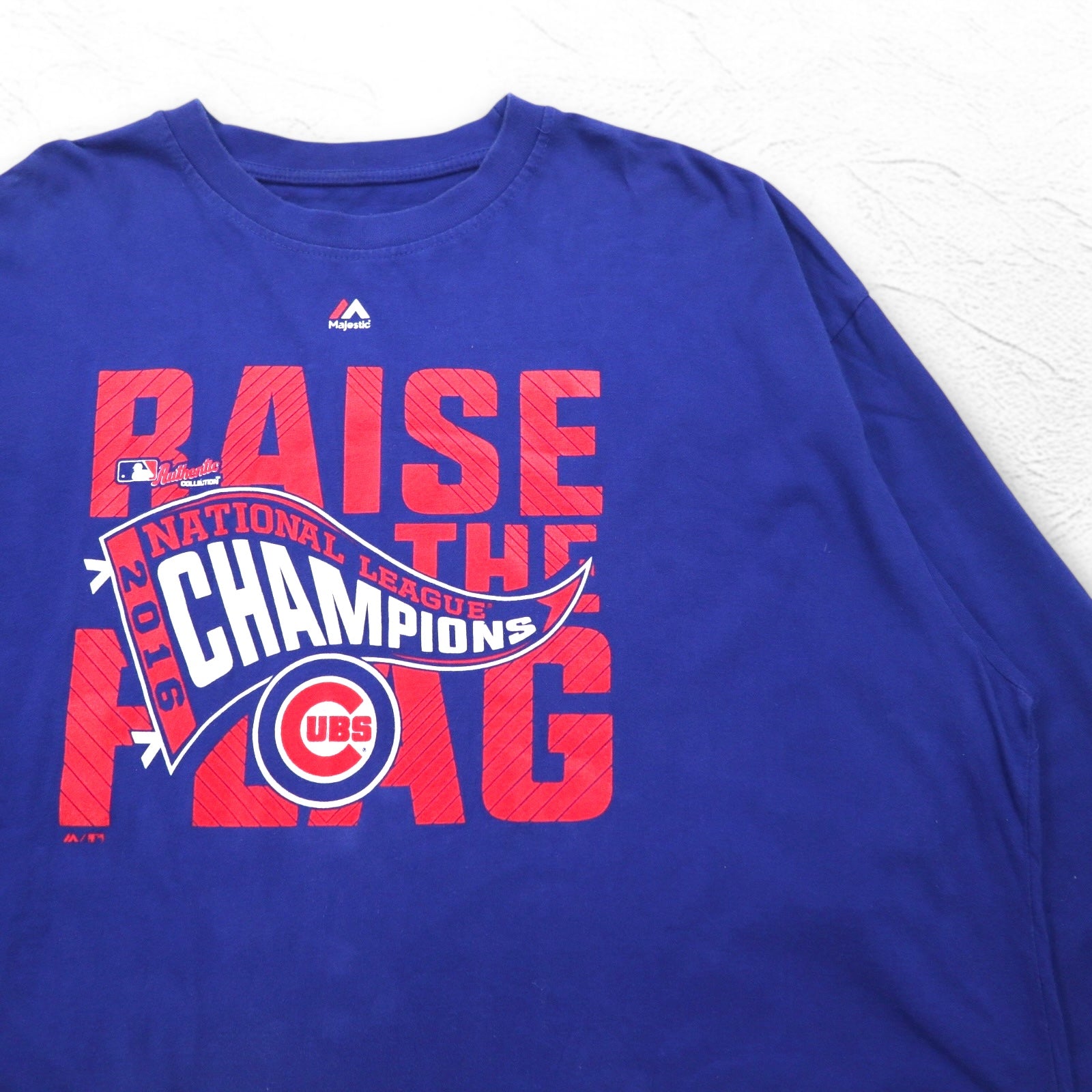 Majestic Long Sleeve T-Shirt, Long Tee, 3XL, Blue, Cotton, MLB CUBS, Big Size