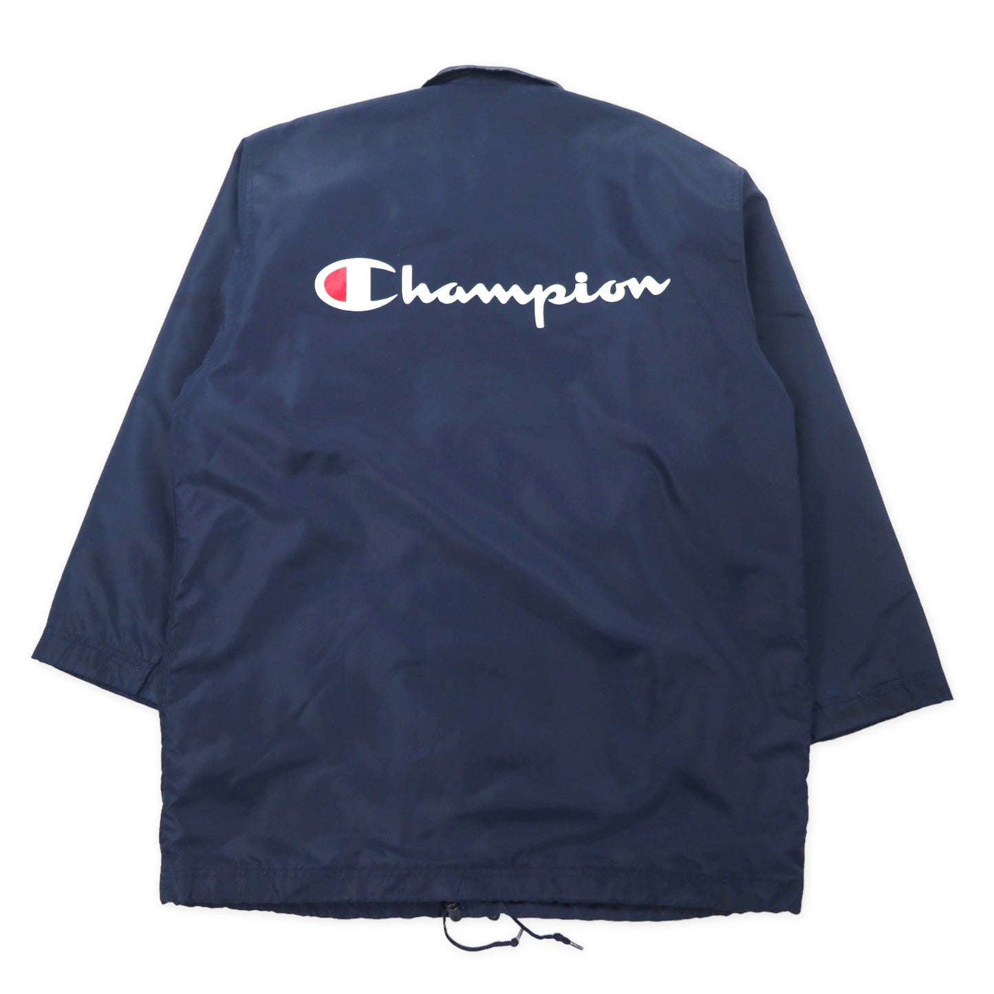 Champion 90年代 ロング コーチジャケット L ネイビー ナイロン バックロゴプリント