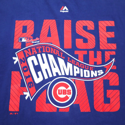 Majestic Long Sleeve T-Shirt, Long Tee, 3XL, Blue, Cotton, MLB CUBS, Big Size