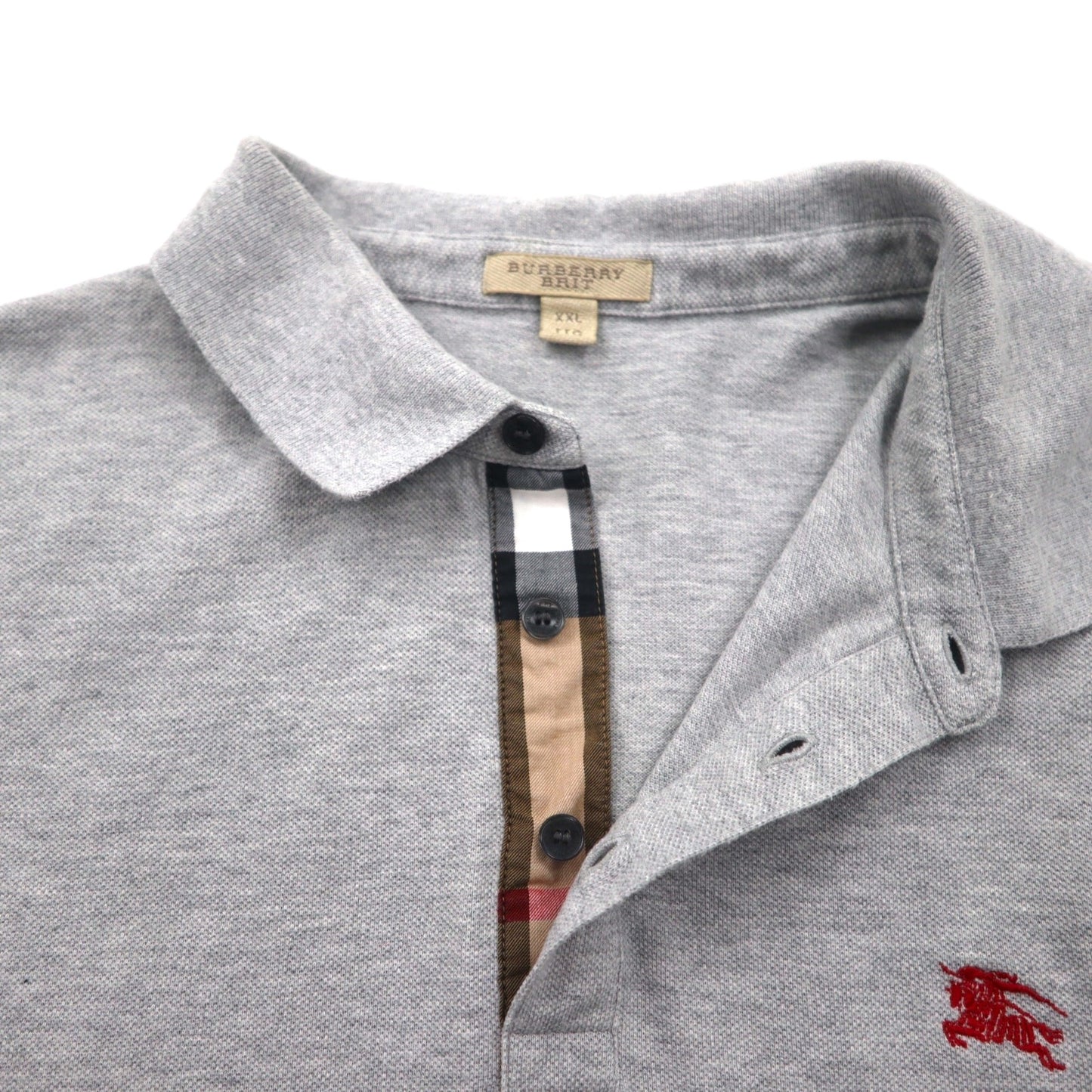 BURBERRY BRIT 現行タグ ポロシャツ 2XL グレー コットン 鹿の子 ワンポイントロゴ刺繍