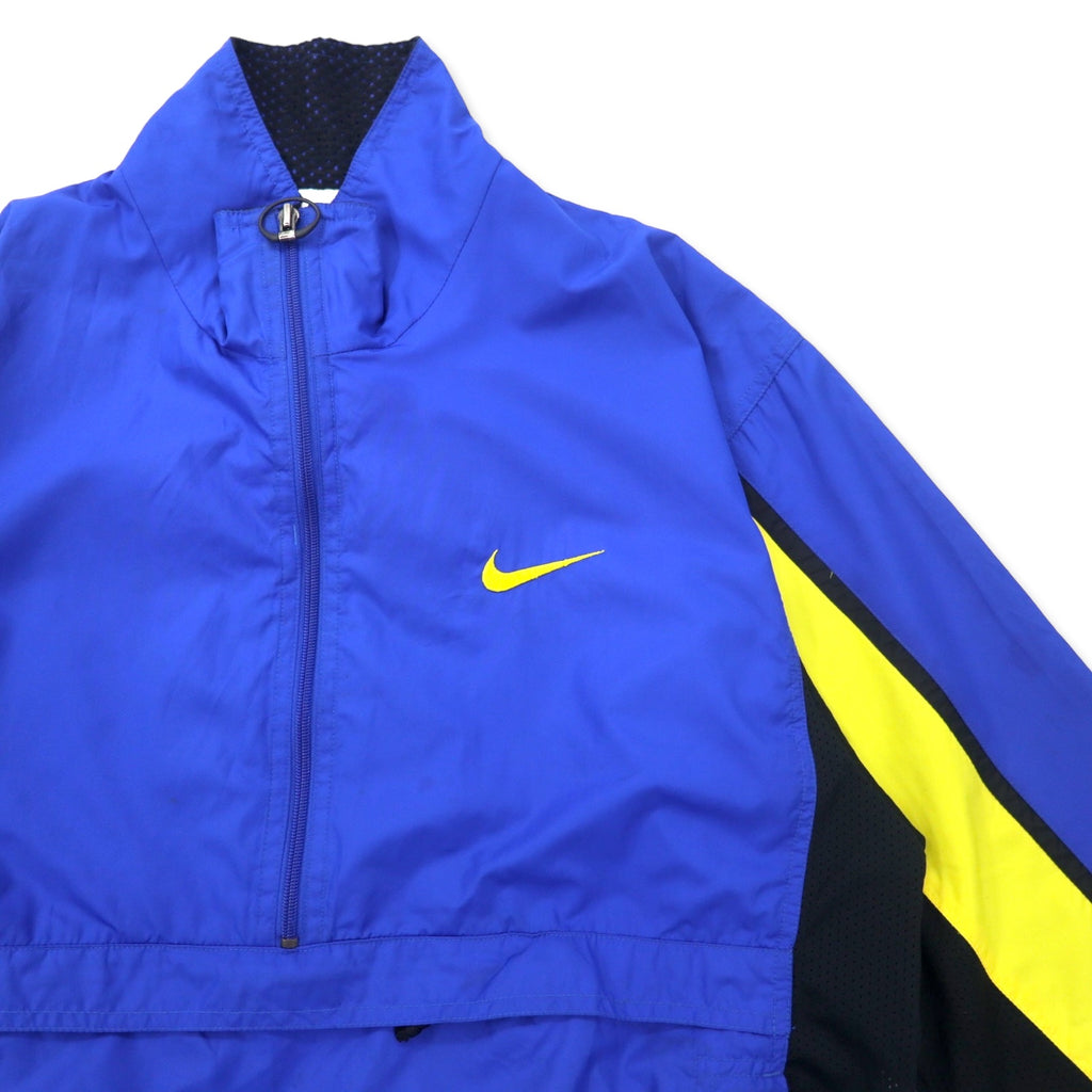 NIKE 90年代 アノラックジャケット ハーフジップ ナイロンジャケット M ブルー ポリエステル メッシュ切り替え 銀タグ スウォッシュロゴ刺繍