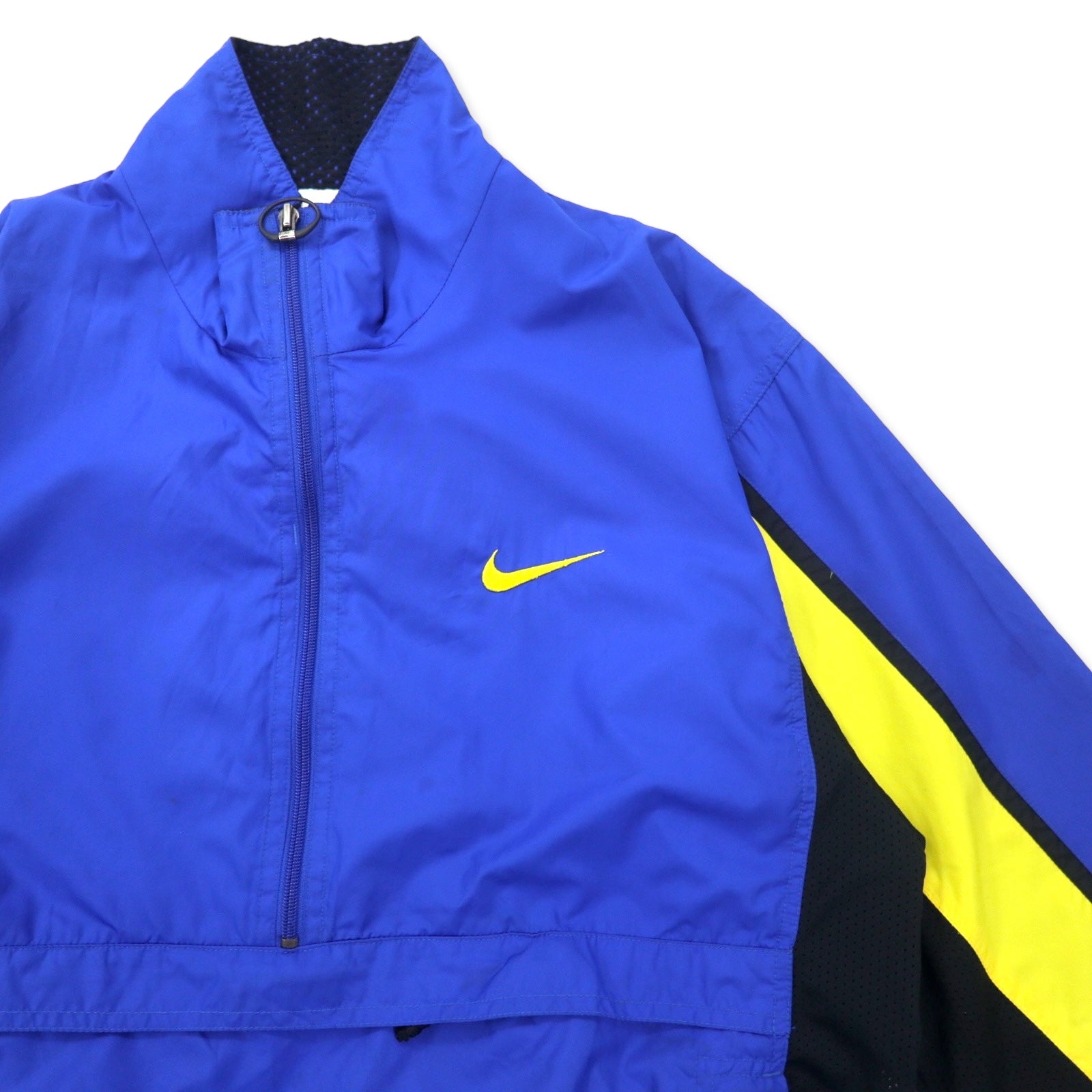 NIKE 90年代 アノラックジャケット ハーフジップ ナイロンジャケット M ブルー ポリエステル メッシュ切り替え 銀タグ スウォッシュロゴ刺繍