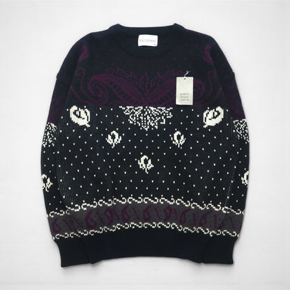 90s Vintage Jacquard Knit 90年代 バンダナ 総柄 ニット セーター M ブラック RALPH EVANS 未使用品