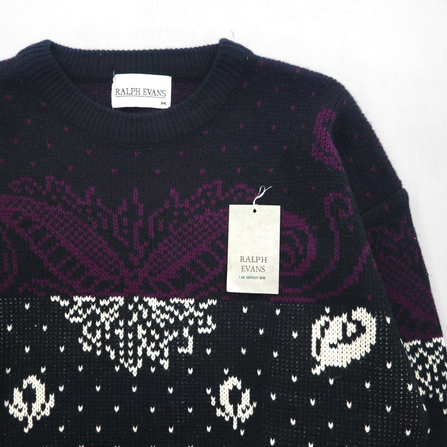 90s Vintage Jacquard Knit 90年代 バンダナ 総柄 ニット セーター M ブラック RALPH EVANS 未使用品