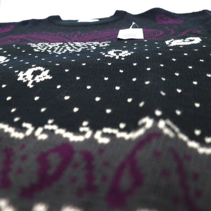 90s Vintage Jacquard Knit 90年代 バンダナ 総柄 ニット セーター M ブラック RALPH EVANS 未使用品