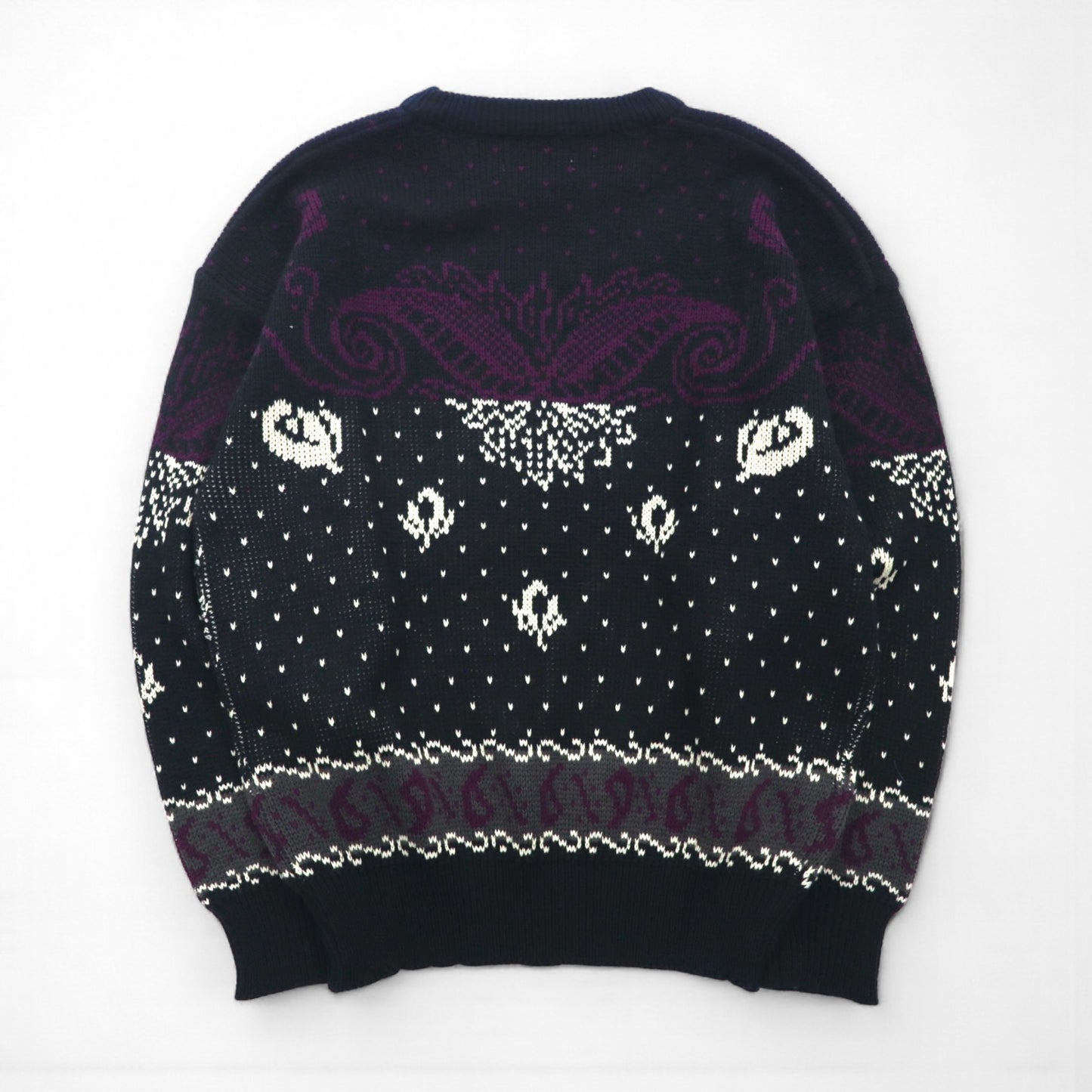 90s Vintage Jacquard Knit 90年代 バンダナ 総柄 ニット セーター M ブラック RALPH EVANS 未使用品