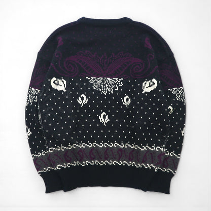 90s Vintage Jacquard Knit 90年代 バンダナ 総柄 ニット セーター M ブラック RALPH EVANS 未使用品
