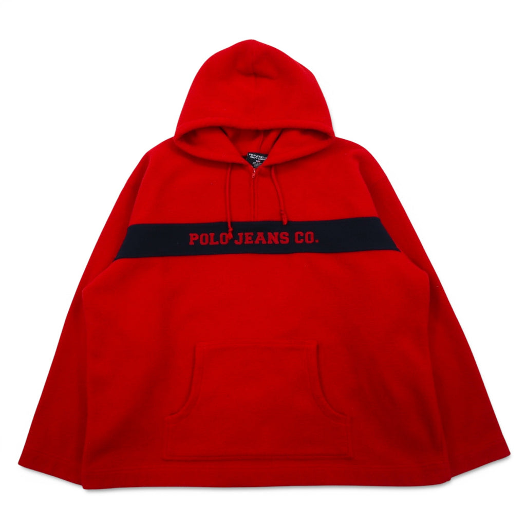 POLO JEANS CO. RALPH LAUREN 90s fleece half-zip hoodie XL red polyester logo
