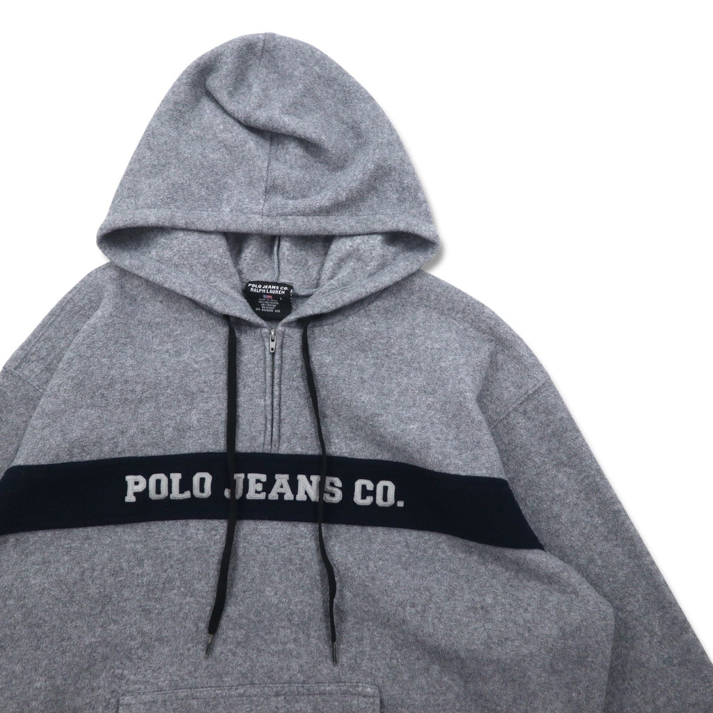 POLO JEANS CO. RALPH LAUREN 90s fleece half-zip hoodie L gray polyester logo