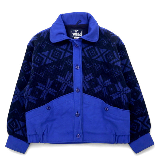 WOOLRICH USA製 80年代 ノルディック柄 ブランケットジャケット M ブルー ウール 紺タグ