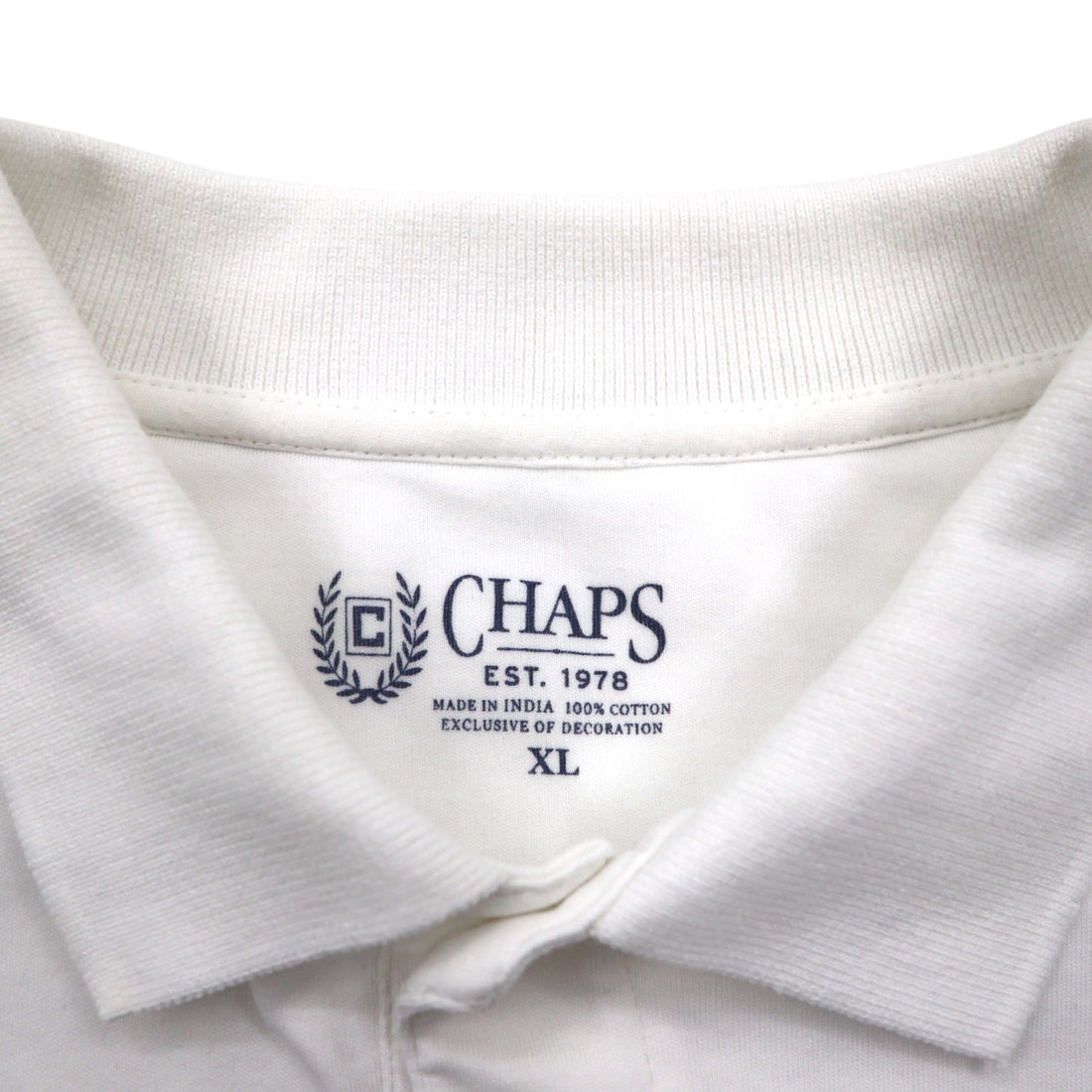 CHAPS Polo Shirt, XL, White Cotton, One-Point Embroidered Emblem