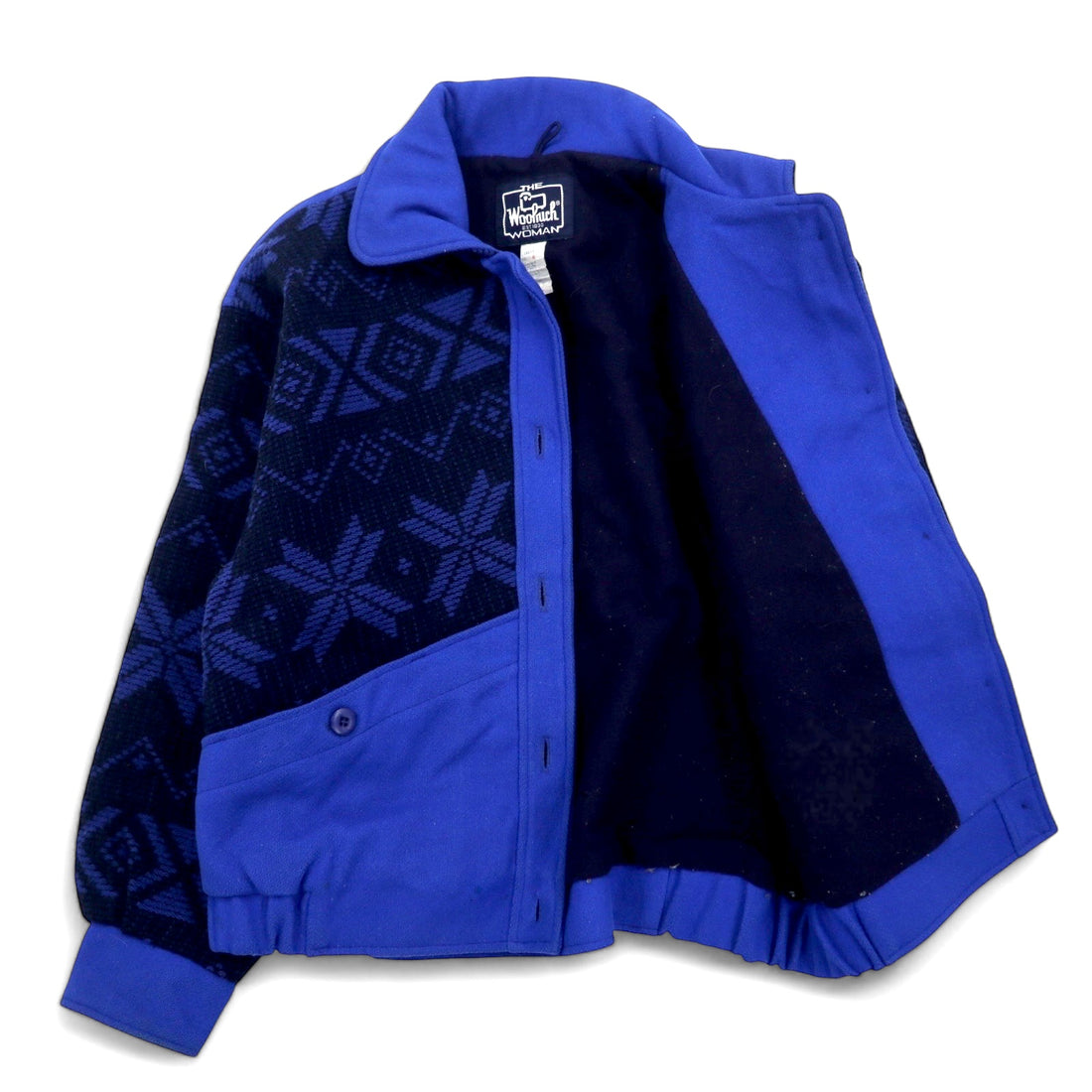 WOOLRICH USA製 80年代 ノルディック柄 ブランケットジャケット M ブルー ウール 紺タグ