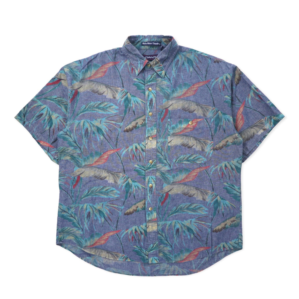日本然リトテ-古着オンライン-GANT アロハシャツ L ブルー コットン シャンブレー 総柄 ボタニカル WHITE WATER CHAMBRAY-GANT Hawaiian Shirt L Blue Cotton Chambray patterned Botanical WHITE WATER CHAMBRAY