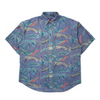 日本然リトテ-古着オンライン-GANT アロハシャツ L ブルー コットン シャンブレー 総柄 ボタニカル WHITE WATER CHAMBRAY-GANT Hawaiian Shirt L Blue Cotton Chambray patterned Botanical WHITE WATER CHAMBRAY