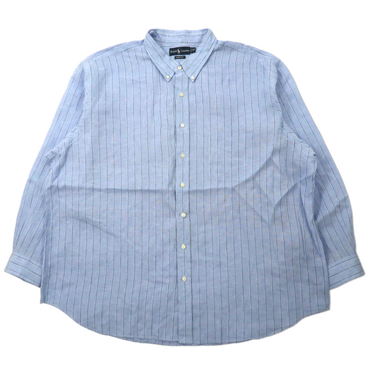 Ralph Lauren ビッグサイズ ボタンダウンシャツ 3XB ブルー ストライプ リネン CLASSIC FIT