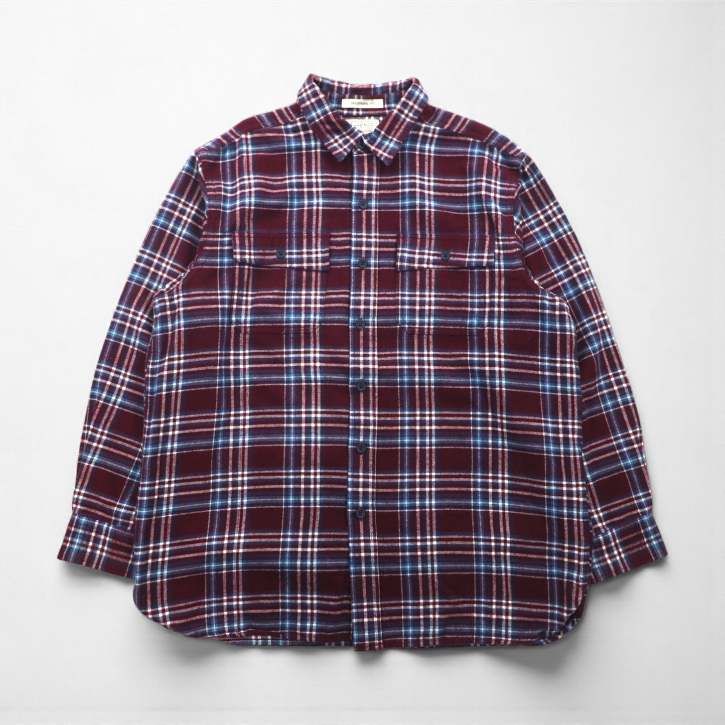 L.L.Bean シャミークロス フランネルシャツ L ボルドー TRADITIONAL FIT チェック ダブルポケット 277981
