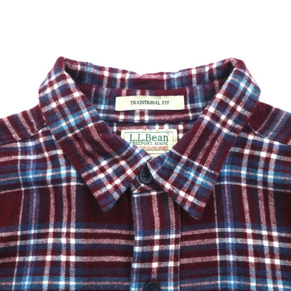 L.L.Bean シャミークロス フランネルシャツ L ボルドー TRADITIONAL FIT チェック ダブルポケット 277981