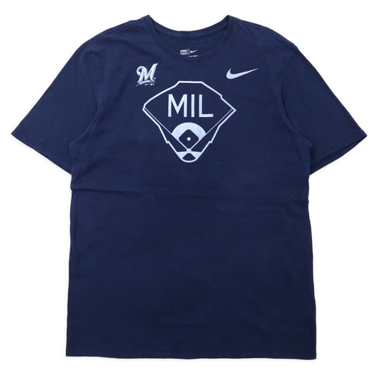 日本然リトテ-古着オンライン-NIKE MLB ベースボール プリントTシャツ L ネイビー コットン MIL-