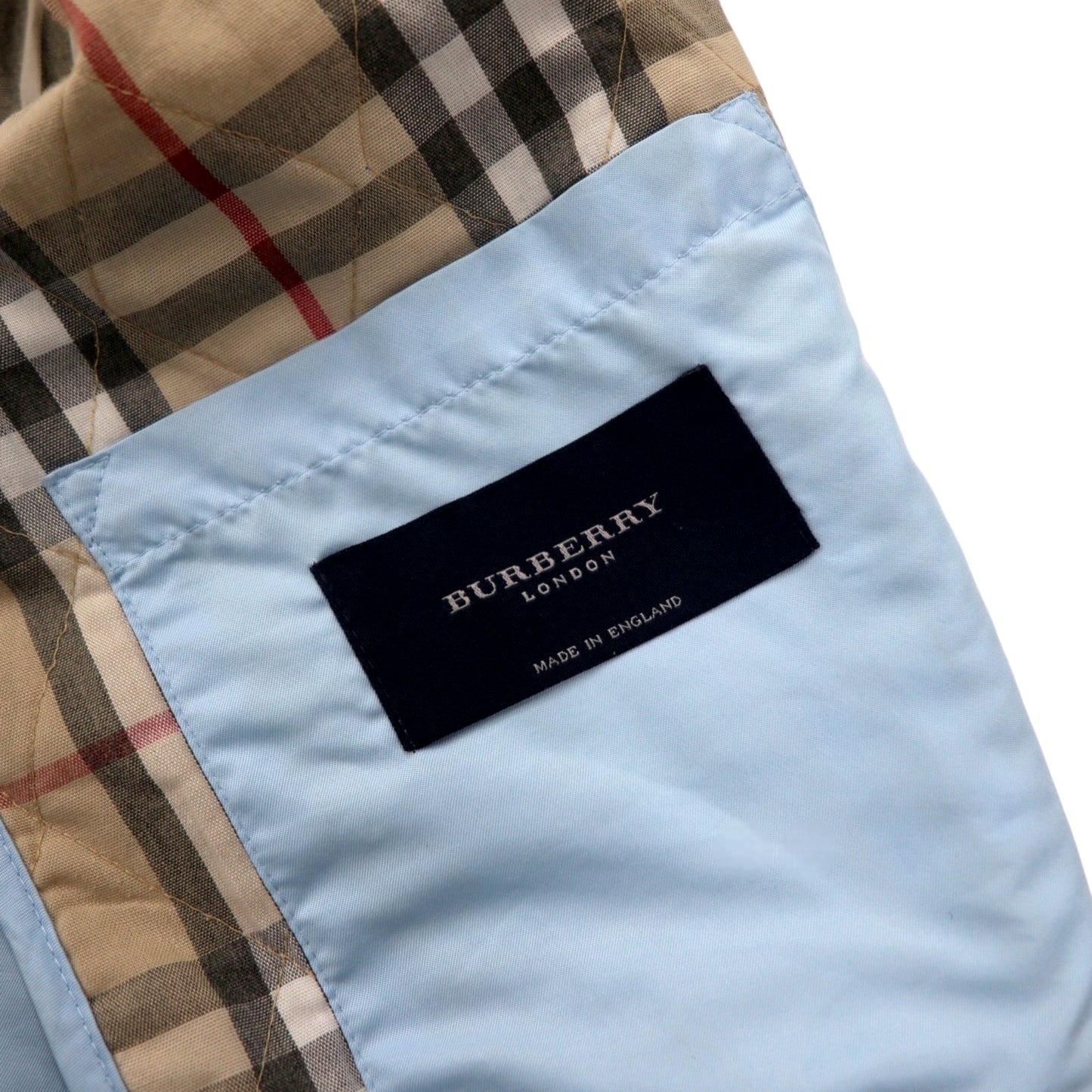 BURBERRY イングランド製 キルティングジャケット XL ブルー ポリエステル 裏地ノバチェック