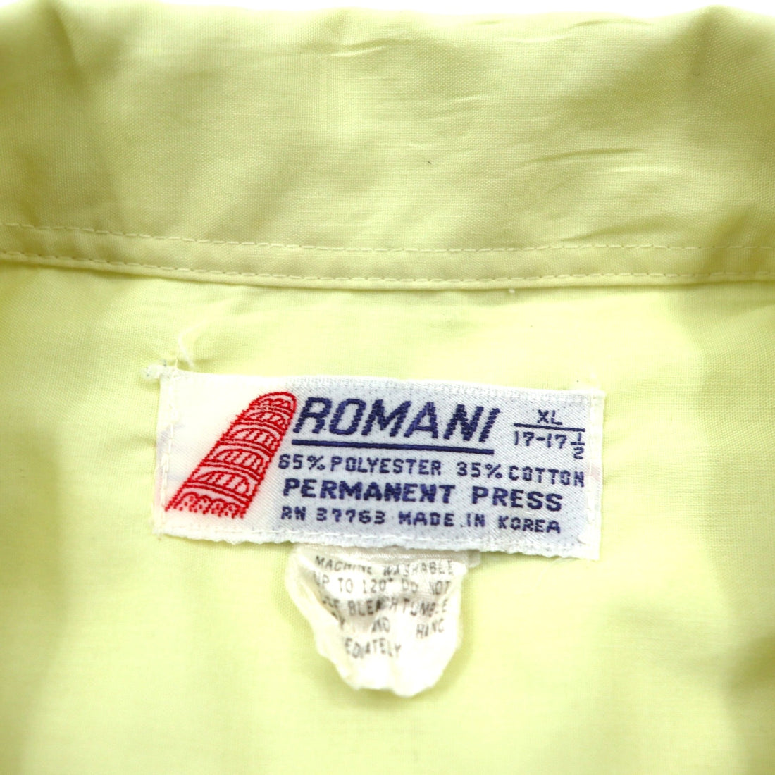 ROMANI 80s Cuban Box Shirt, Size XL, Yellow, Polyester and Cotton, Embroidered