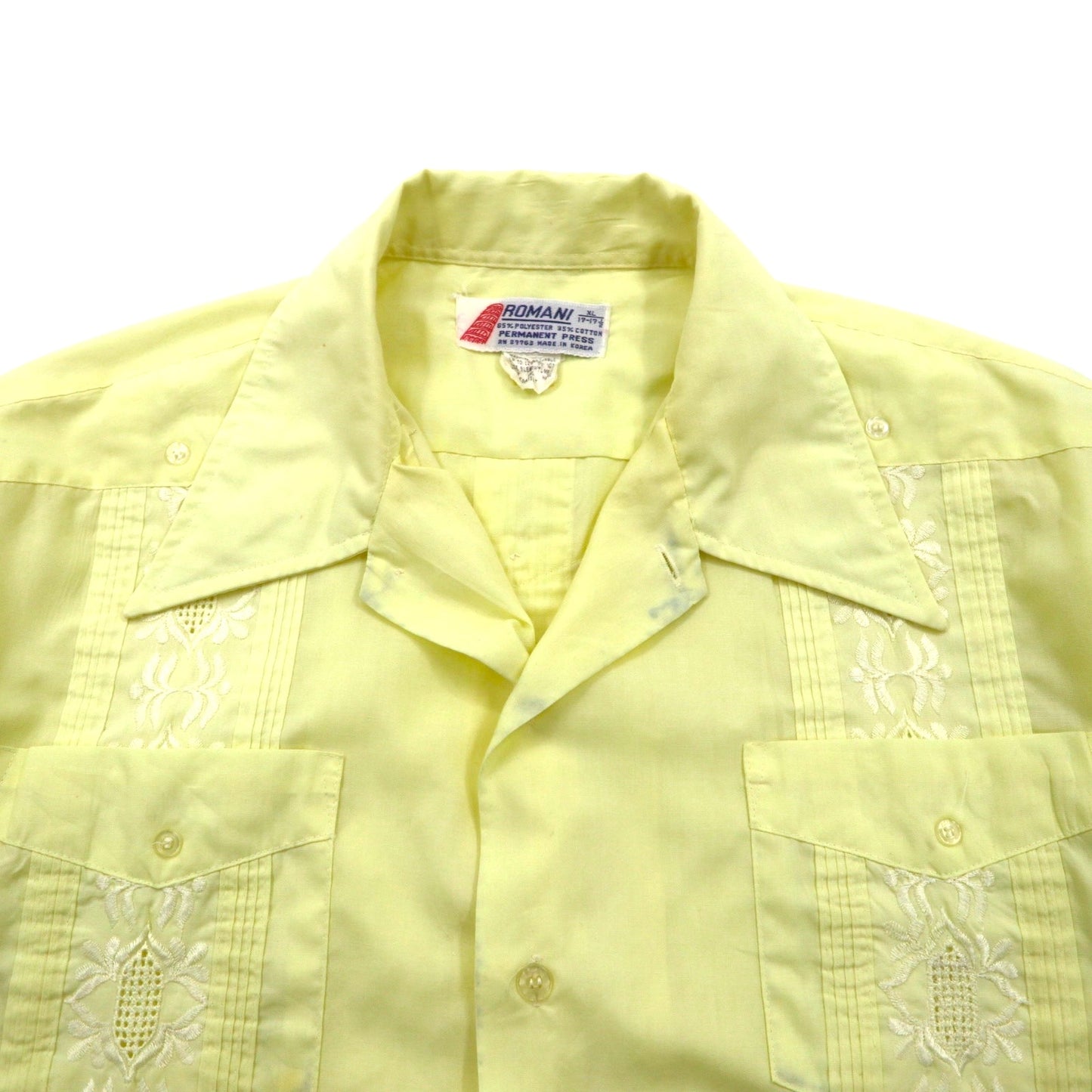 ROMANI 80年代 キューバシャツ ボックスシャツ XL イエロー ポリエステル コットン 刺繍