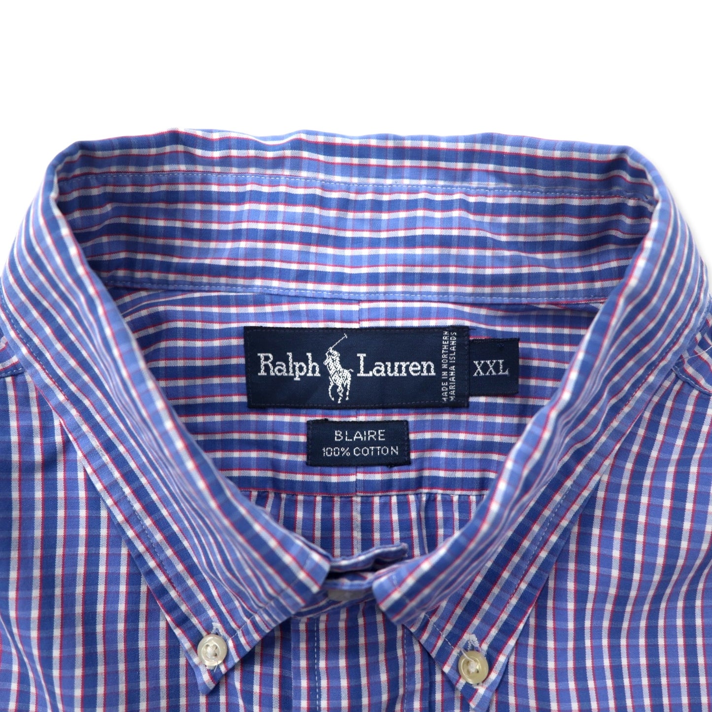 Ralph Lauren ボタンダウンシャツ XXL ブルー チェック コットン BLAIRE スモールポニー刺繍